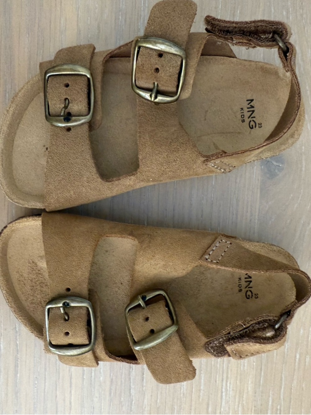Mango Kids Tan Suede Double-Buckle Sandals